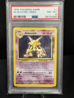 Pokemon TCG Alakazam 1/102 Base Set Holo Rare PSA 8 - Image 1