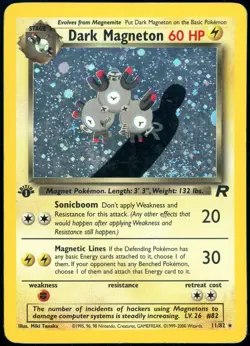 Pokemon Dark Magneton TCG Holo Rare Card 11/82 1st Edition HP - Image 1