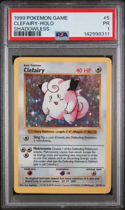 1999 POKEMON BASE SET SHADOWLESS #5 CLEFAIRY-HOLO PSA 1 - Image 1