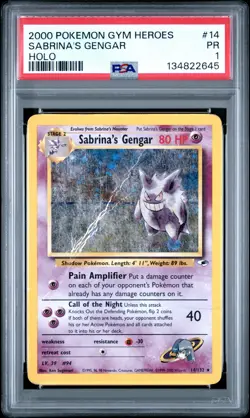 2000 POKEMON GYM HEROES HOLO #14 SABRINA'S GENGAR PSA 1 - Image 1