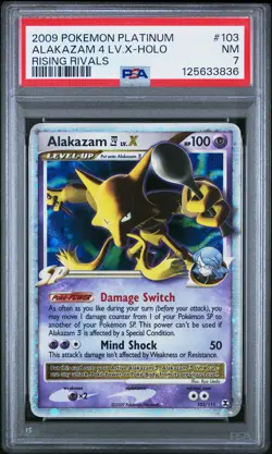 2009 POKEMON PLATINUM RISING RIVALS #103 ALAKAZAM 4 LV.X-HOLO PSA 7 - Image 1