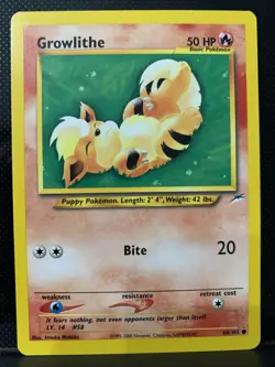 Pokemon Neo Destiny TCG Growlithe Card 68/105 Unlimited Common NM Atsuko Nishida - Image 1