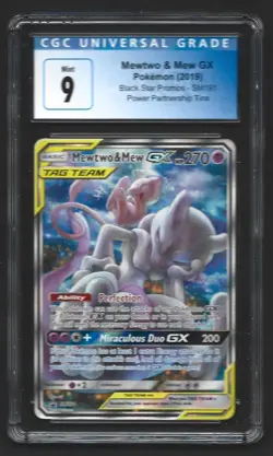 Pokemon Mewtwo & Mew GX SM191 Black Star Promo Tag Team CGC 9 Mint - Image 1