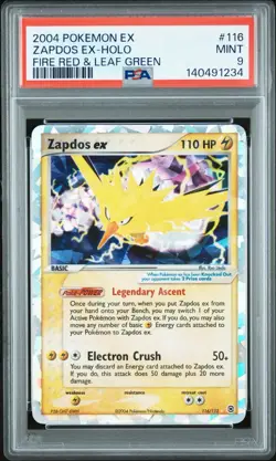 2004 POKEMON EX ZAPDOS EX-HOLO #116 FIRE RED & LEAF GREEN PSA 9 - Image 1