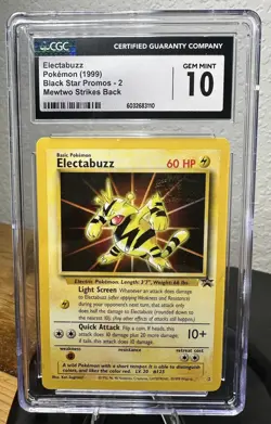 CGC 10 GM Electabuzz Black Star Promos 2 Pokemon Card 1999 Mewtwo Strikes Back - Image 1