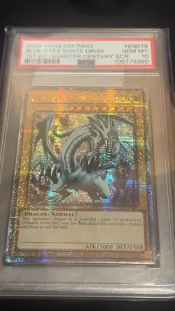 Blue-Eyes White Dragon Quarter Century Secret Rare Card RA03-EN079 PSA 10 - Image 1