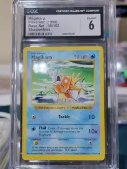 CGC 6 Magikarp 1999 Base Set (Shadowless) 35/102 Pokemon Card - Image 1