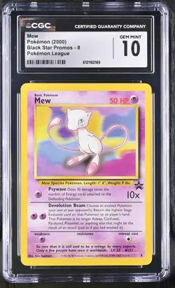 CGC 10 GEM MINT Mew 2000 Black Star Promos 8 Pokemon League Pokemon Card - Image 1