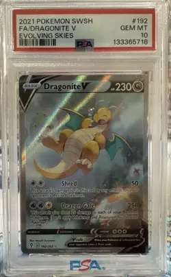 Pokemon 2021 Dragonite V 192/203 Alt Art Evolving Skies GEM MINT PSA 10 - Image 1