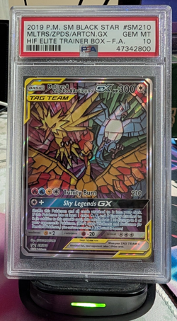 Pokemon TCG Moltres Zapdos Articuno GX Stained Glass SM210 PSA 10 - Image 1