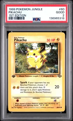 PSA 2 1ST EDITION 1999 Pokemon Jungle Pikachu 60/64 NON Holo Foil Rare WOTC - Image 1