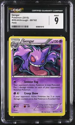 CGC 9 MINT Gengar 2015 BREAKthrough 60/162 Holo Pokemon Card - Image 1
