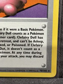 Pokemon TCG Trainer Clefairy Doll Trainer Base Set Shadowless 70/102 Rare Card - Image 4