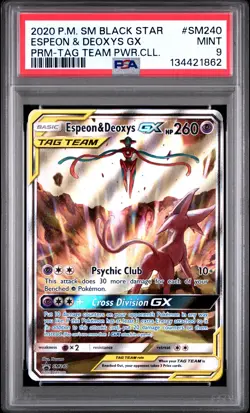 2020 Pokemon Sm Black Star Promo #SM240 Espeon & Deoxys Gx Prm-Tag Team PSA 9 - Image 1