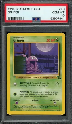 Grimer Pokemon 1999 Fossil Unlimited Common 48/62 WOTC PSA 10 GEM MT - Image 1