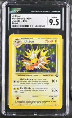 CGC 9.5 MINT+ Jolteon 4/64 Holo 1999 Pokemon Jungle WOTC Pop 32 - Image 1