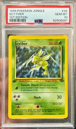 1999 Pokemon Jungle Scyther 1st Edition 26/64 PSA 10 Gem Mint - Image 1