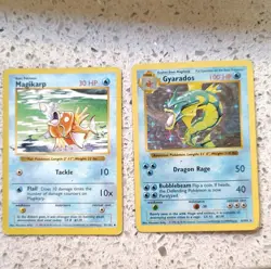 2 Shadowless Pokemon Base Set cards Magikarp Gyarados 1999 - Image 1