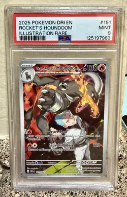 2025 POKEMON DESTINED RIVALS ILLUSTRATION RARE #191 TEAM ROCKET'S HOUNDOOM PSA 9 - Image 1