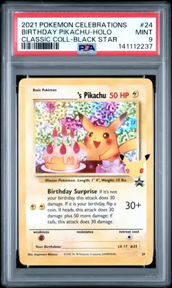 Birthday Pikachu Holo 24 Celebrations Classic Collection Pokemon PSA 9 *237 - Image 1
