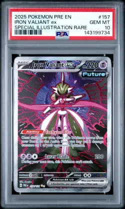 2025 POKEMON PRE SPECIAL ILLUSTRATION RARE #157 IRON VALIANT EX PSA 10 - Image 1