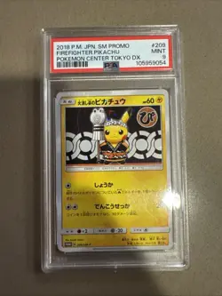 2018 POKEMON JPN SM PROMO POKEMON CENTER TOKYO DX #209 FIREFIGHTER PIKACHU PSA 9 - Image 1