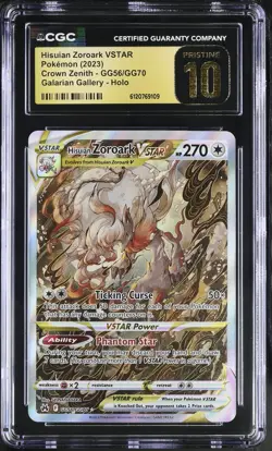 CGC Pristine 10 Hisuian Zoroark VSTAR GG56/GG70 Holo Crown Zenith Pokemon Card - Image 1