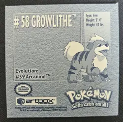 Growlithe 58 Artbox Series 1 Stickers Vintage Pokemon Trading Card Game 1999 NM - Image 2