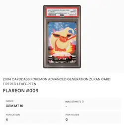 PSA 10 GEM MINT Flareon #009 Carddass Zukan F-Red L-Green Bandai Pokemon POP 4 - Image 2