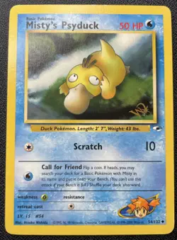 Pokemon Mistys Psyduck 54/132 W Gold Stamp Promo Gym Heroes Uncommon MP / DMG - Image 1