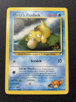 Pokemon Mistys Psyduck 54/132 W Gold Stamp Promo Gym Heroes Uncommon MP / DMG - Image 2