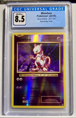 2016 Pokemon XY Evolutions Mewtwo Reverse Holo #51 NM/MINT+ CGC 8.5 - Image 1