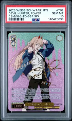 2023 WEISS SCHWARZ JPN CHAINSAW MAN #T02 DEVIL HUNTER, POWER PSA 10 - Image 1