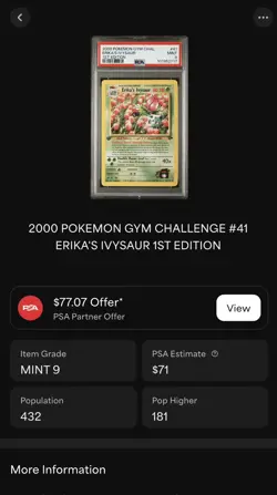 2000 Pokemon Gym Challenge Erika’s Ivysaur 1ST Edition #41 PSA 9 Mint - Image 4