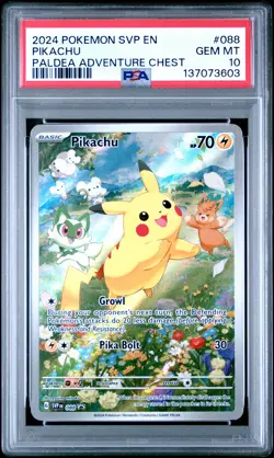 2024 POKEMON SVP EN-SV BLACK STAR PROMO PALDEA ADVENTURE CHEST PIKACHU PSA 10 - Image 1