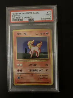 Pokemon Card Ponyta No. 077 No Rarity Symbol Base Set 1st 1996 PSA 9 MINT - Image 1