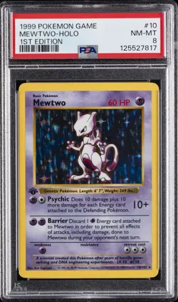 1999 POKEMON GAME 1ST ED #10 MEWTWO-HOLO PSA 8 - Image 1