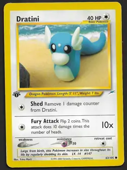 1st Edition Dratini 63/105 Neo Destiny WOTC Pokemon card - Image 1