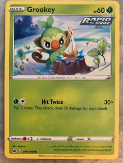 Pokemon TCG Grookey Card Chilling Reign 16/198 Common LP/NM Fresh Pull - Image 1