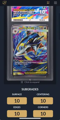 Pokemon Mega Sharpedo Ex 127/094 Ace 10 Graded Card Gem Mint Phantasmal Flames - Image 3