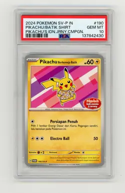 Pikachu Batik Shirt Indonesia Journey PSA 10 GEM MT 2024 Pokemon SV-P #190 - Image 1