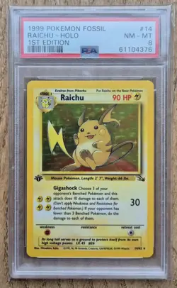 Fossil Raichu 1st Edition (PSA 8) 14/62 Pokemon Card WOTC 1999 - Image 1