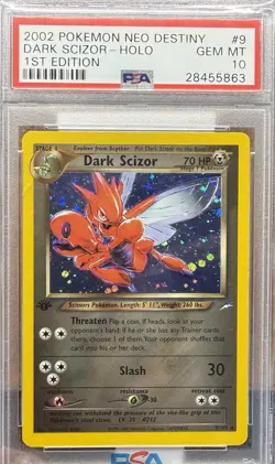 Pokemon Neo Destiny Dark Scizor TCG Holo Card 9/105 PSA 10 Gem Mint 1st ED - Image 1