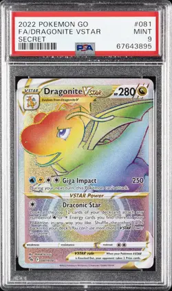 2022 POKEMON GO SECRET #081 FULL ART/DRAGONITE VSTAR PSA 9 - Image 1