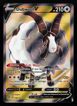 Dubwool V 188/192 Ultra Rare Rebel Clash Pokemon Card - Image 1
