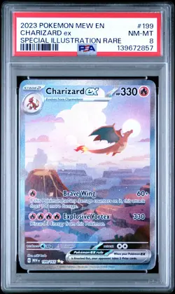 2023 POKEMON MEW EN-151 SPECIAL ILLUSTRATION RARE #199 CHARIZARD EX PSA 8 - Image 1