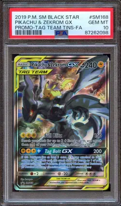 PSA 10 Pokemon Pikachu & Zekrom GX Tag Team SM Black Star Promo SM168 - Image 1