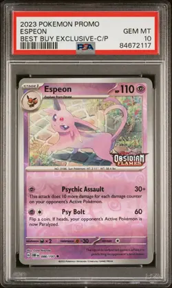 2023 POKEMON OBF Obsidian Flames Espeon Best Buy Exclusive #086 PSA 10 GEM MINT - Image 1