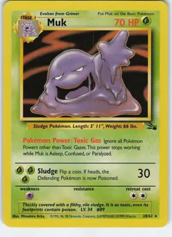 Muk 28/62 Rare Unlimited Fossil LP Pokemon - Image 1