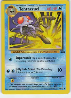 Tentacruel 44/62 Uncommon Normal Fossil LP/MP Pokemon - Image 1